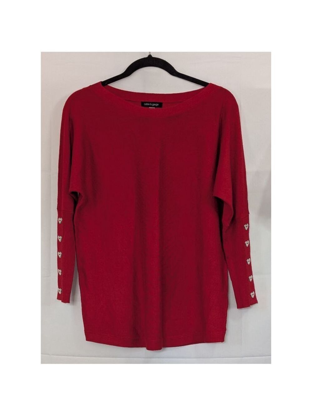 Cable & Gauge Women’s Medium Red Long Sleeve Sweater Heart Cuff Detail